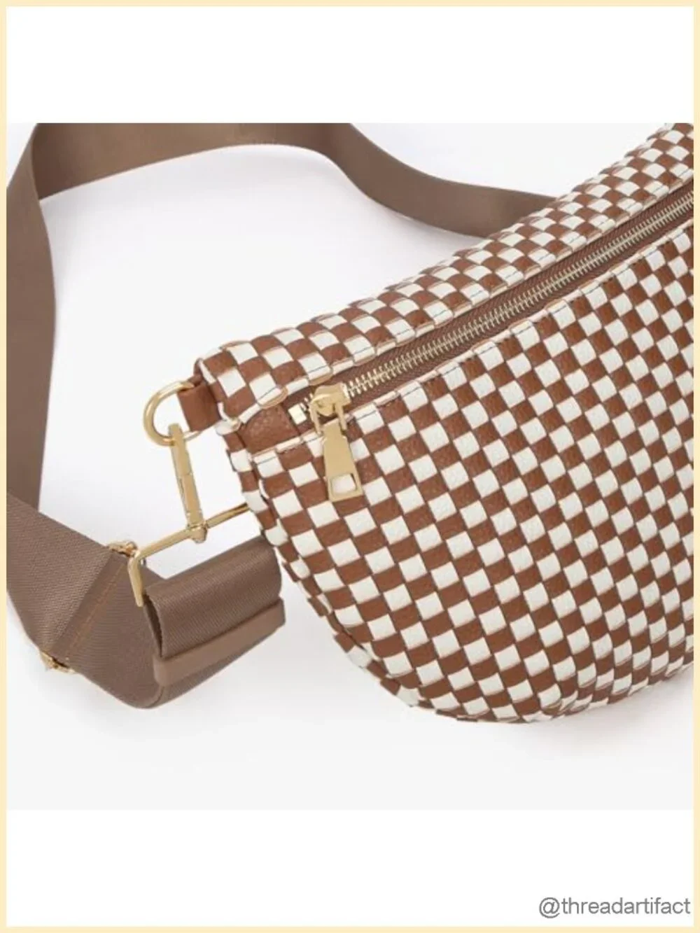 Woven Faux Leather Crossbody Sling Bag with Checkered Pattern